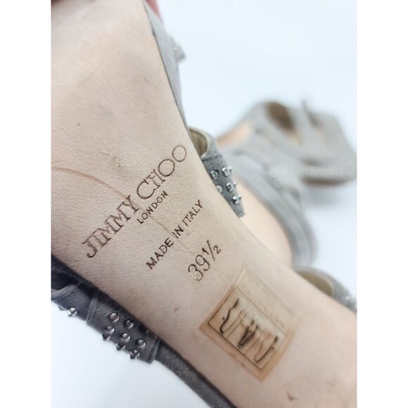 Jimmy Choo Grey Suede Collar Silver Studded Sandals Size 39.5 - Picture 7 of 8